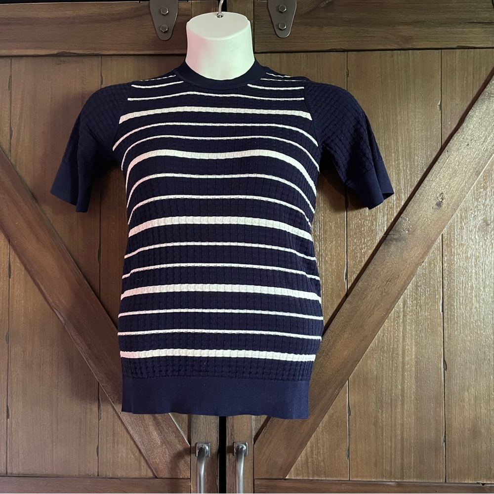 Women’s Blue and White Striped 3/4 Sleeve Sweater Blouse - Picture 5 of 9